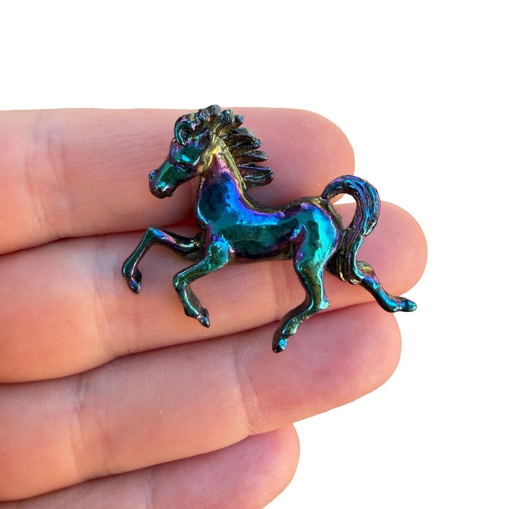 Vintage Jewelry Iridescent Running Horse Brooch Galloping Horse Pin